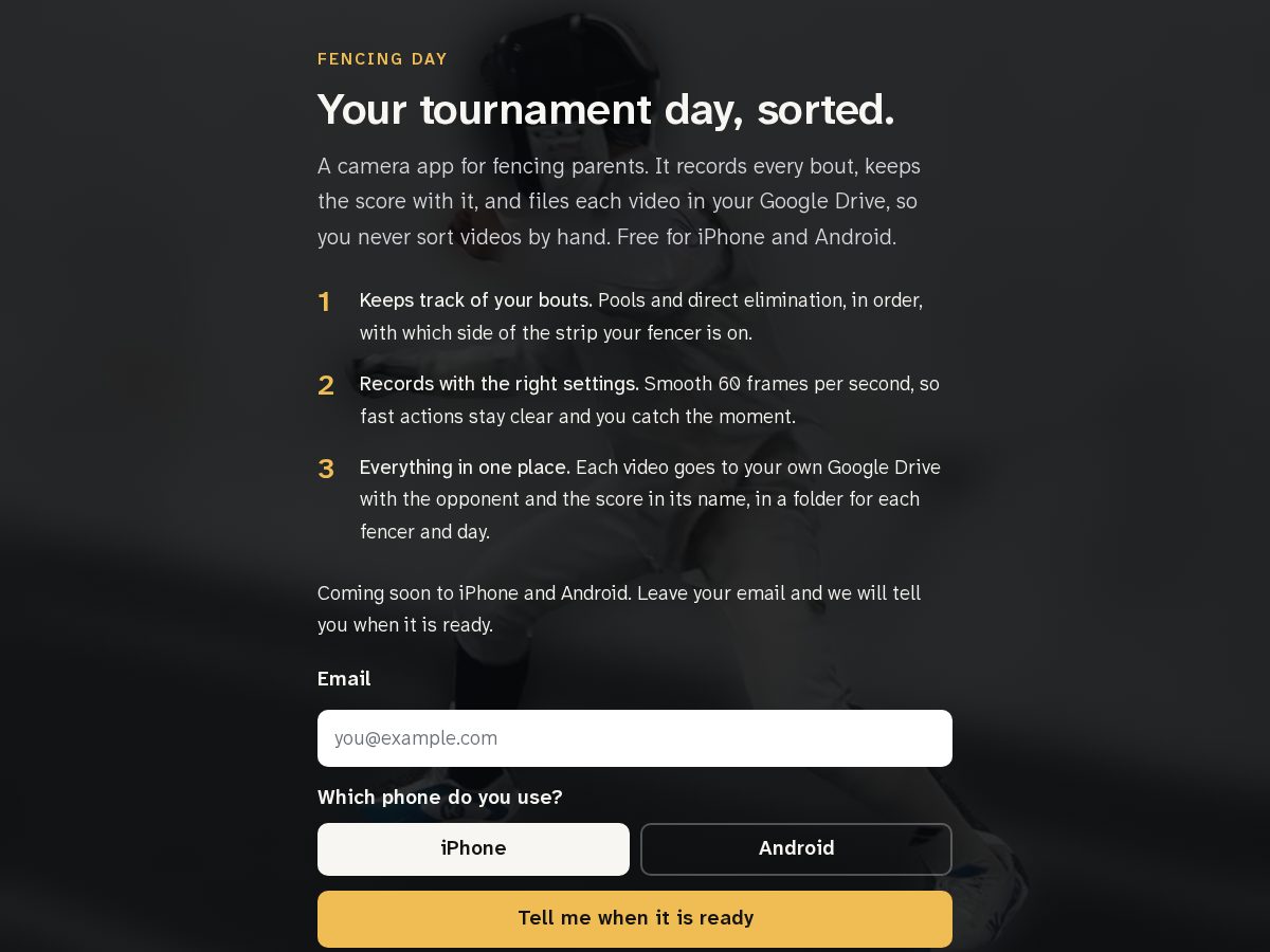 Landing-page snapshot of fencingday.app