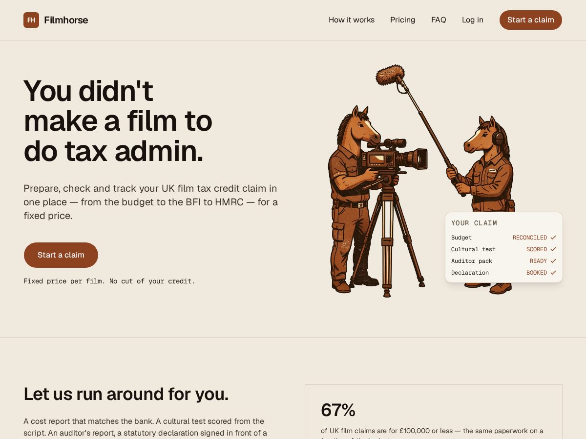 Landing-page snapshot of filmhorse.com