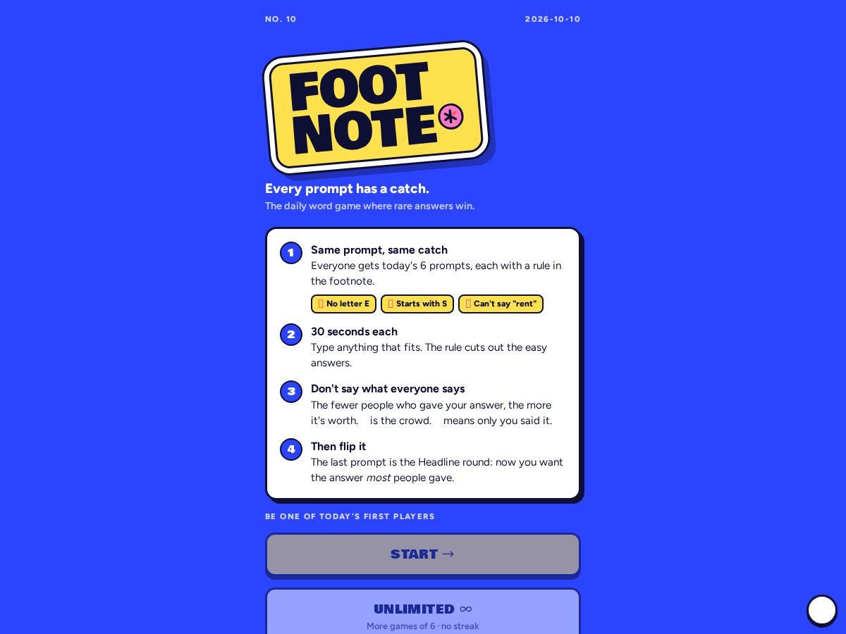 Landing-page snapshot of footnotegame.com