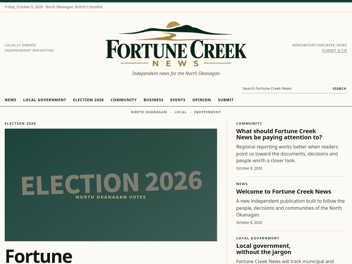Landing-page snapshot of fortunecreek.news
