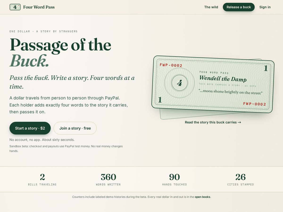 Landing-page snapshot of fourwordpass.com