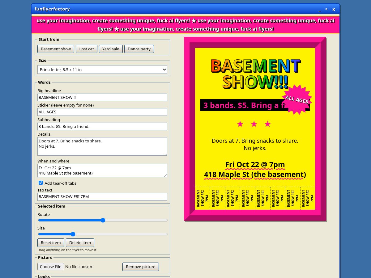 Landing-page snapshot of funflyerfactory.com