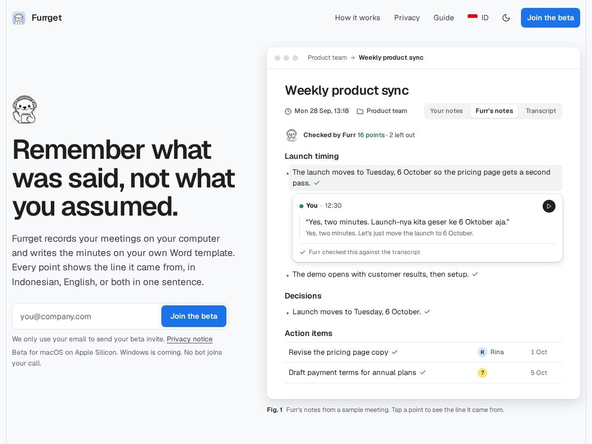 Landing-page snapshot of furrget.app
