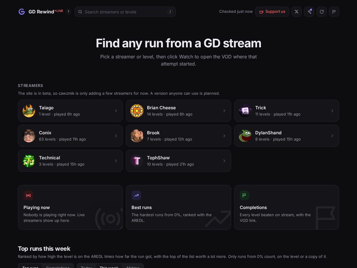 Landing-page snapshot of gdrewind.live