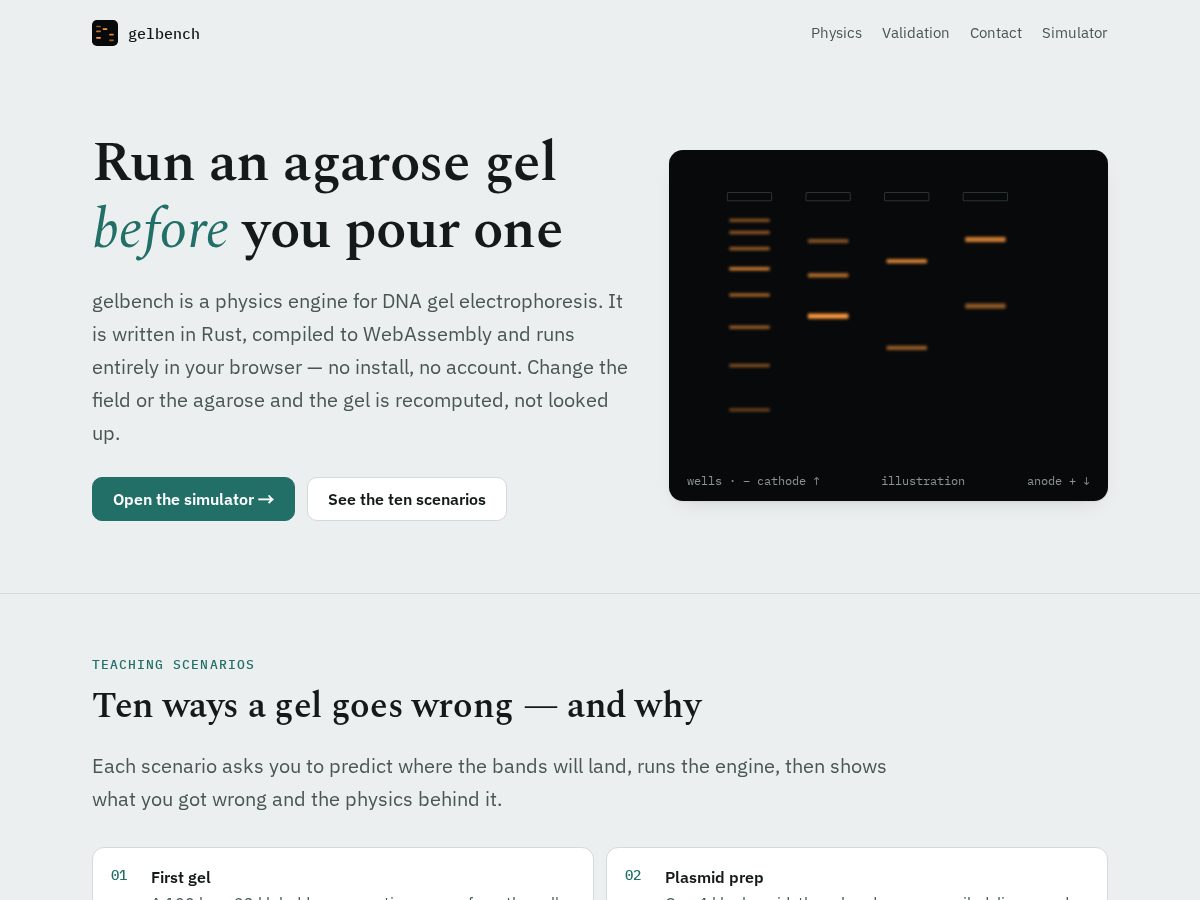 Landing-page snapshot of gelbench.com