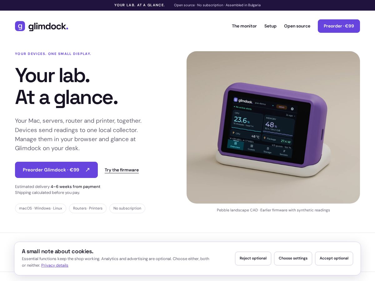Landing-page snapshot of glimdock.com
