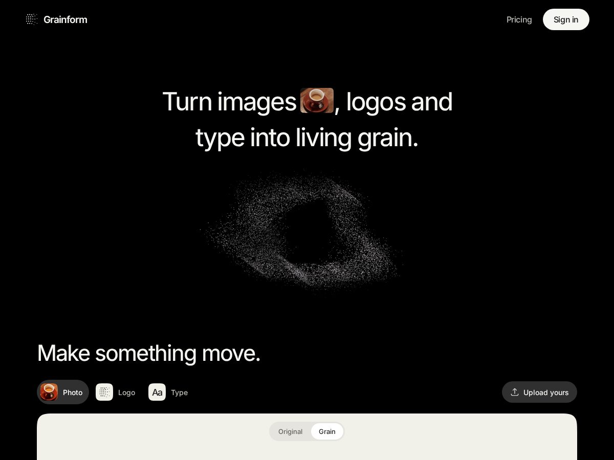 Landing-page snapshot of grainform.app