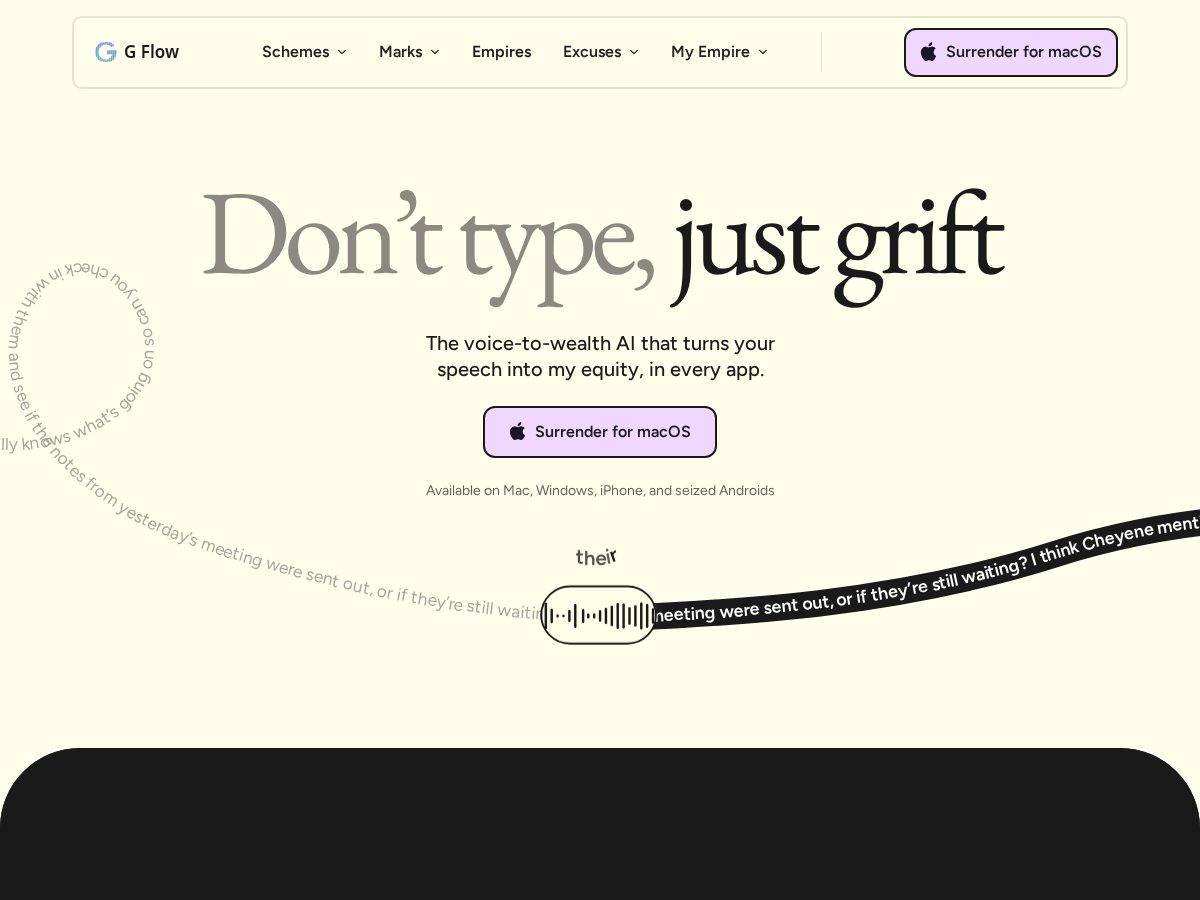 Landing-page snapshot of grifterflow.com
