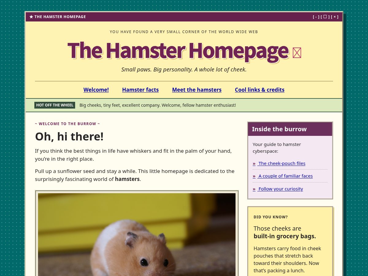 Landing-page snapshot of hamsters.fyi