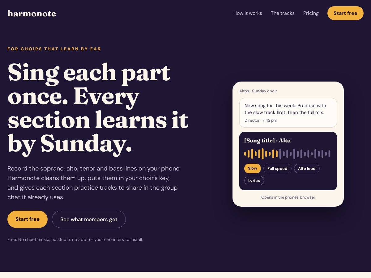 Landing-page snapshot of harmonote.online