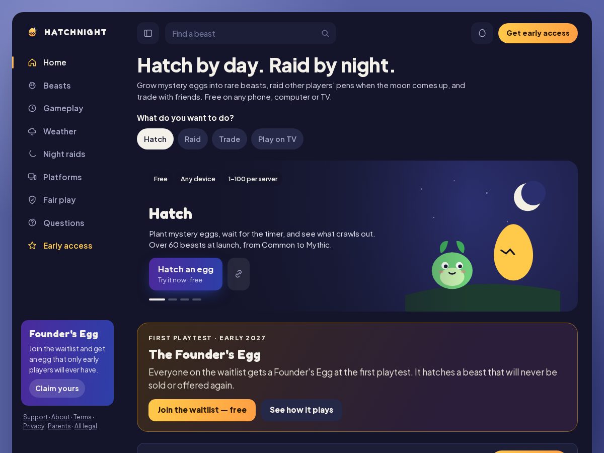 Landing-page snapshot of hatchnight.com