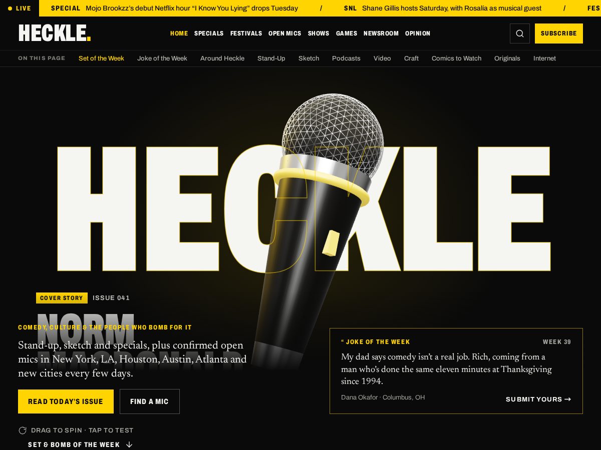 Landing-page snapshot of hecklemag.com