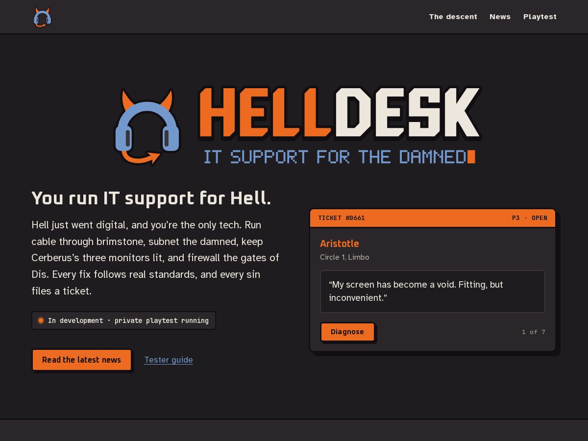 Landing-page snapshot of helldesk.dev