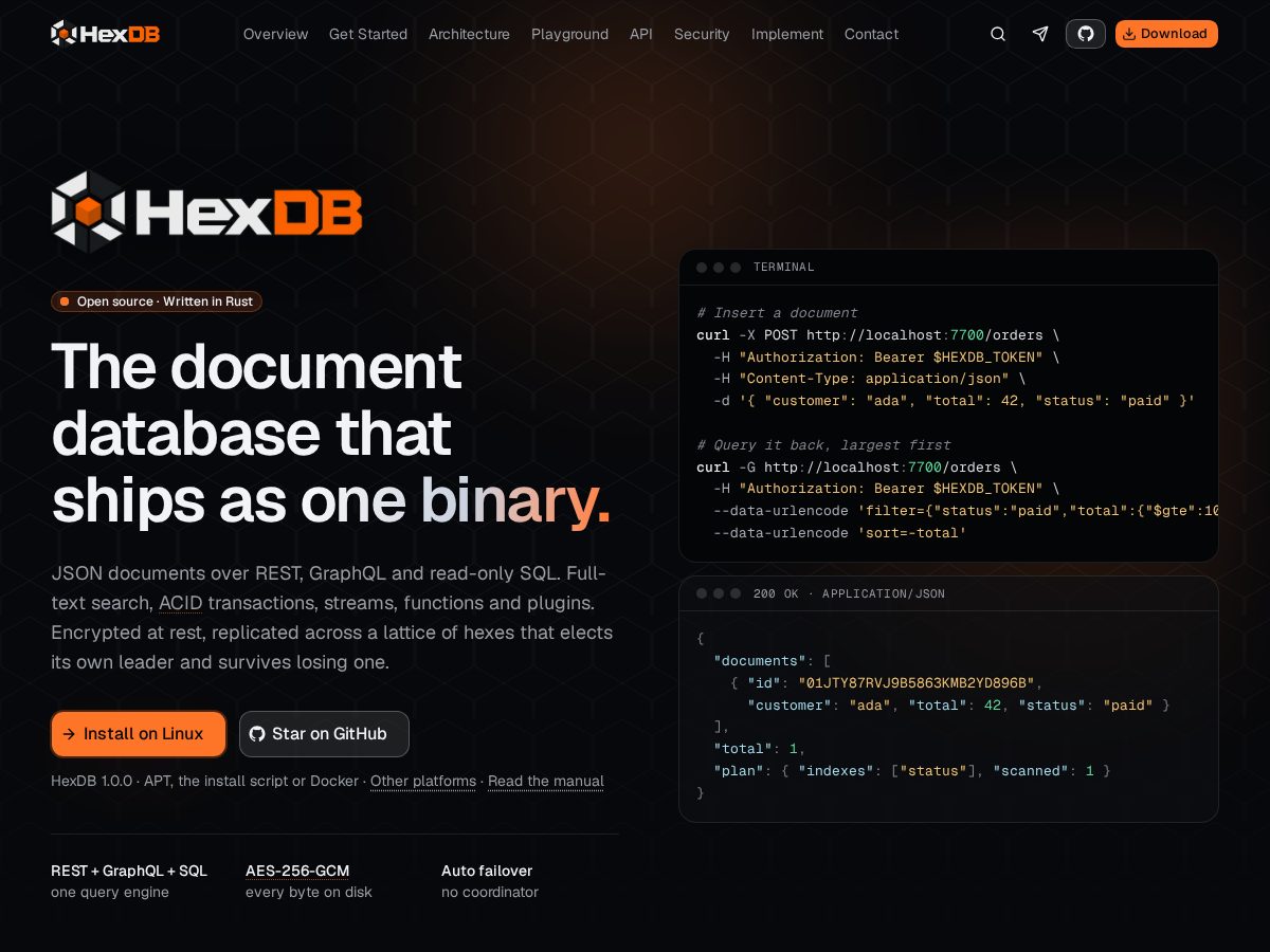 Landing-page snapshot of hexdb.app