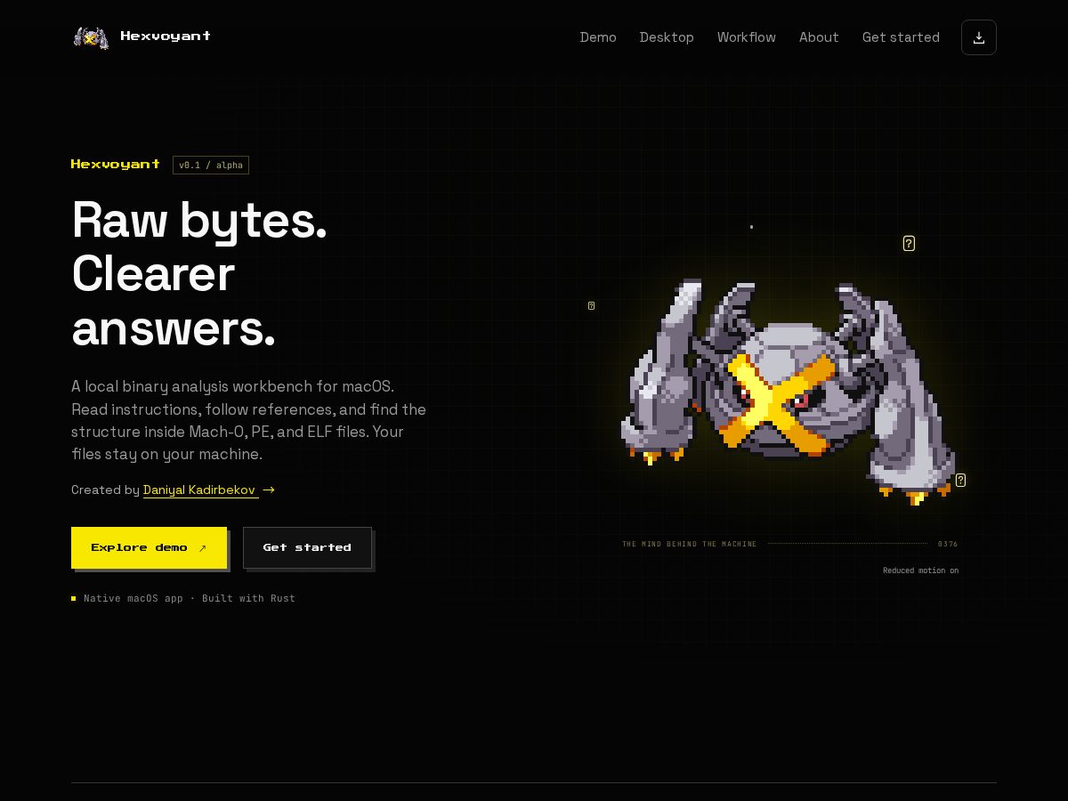 Landing-page snapshot of hexvoyant.dev