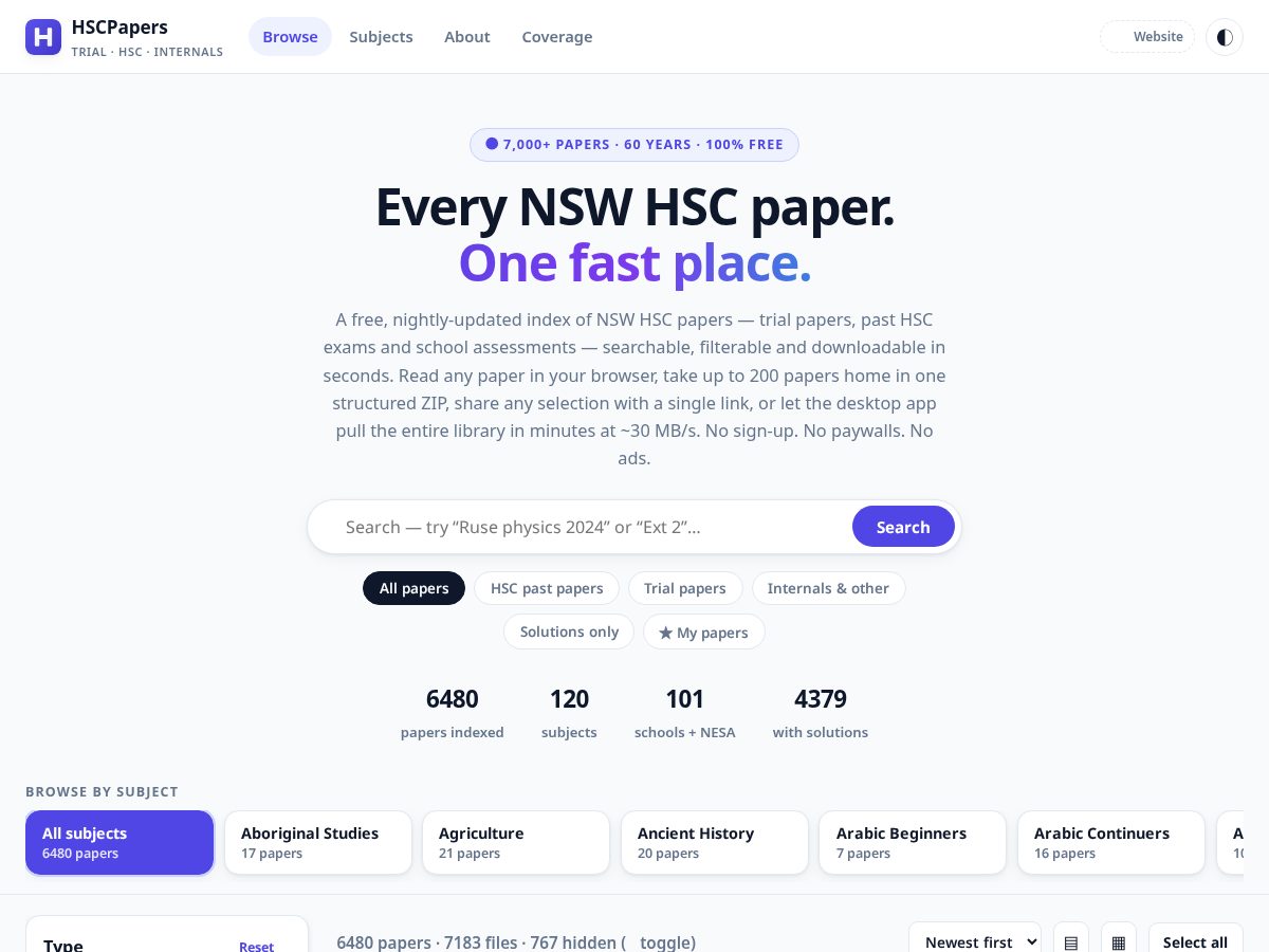 Landing-page snapshot of hscpapers.com