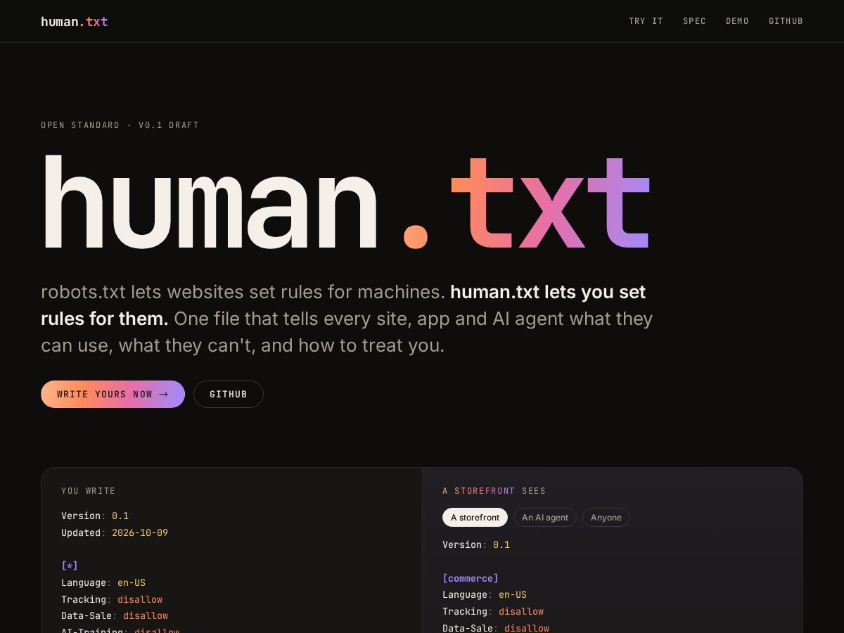 Landing-page snapshot of humantxt.org