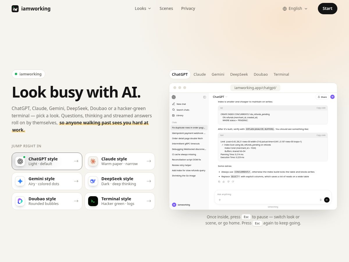 Landing-page snapshot of iamworking.app