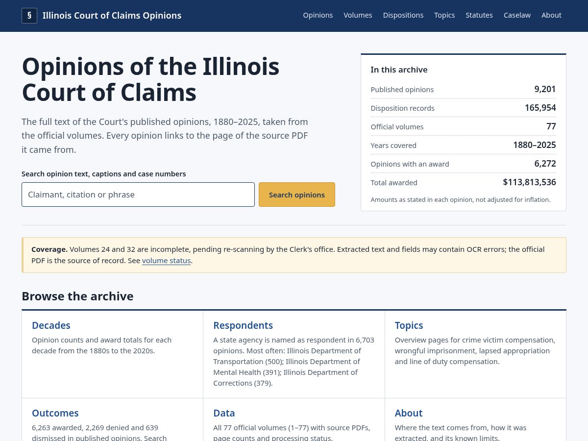 Landing-page snapshot of ilclaimsopinions.org