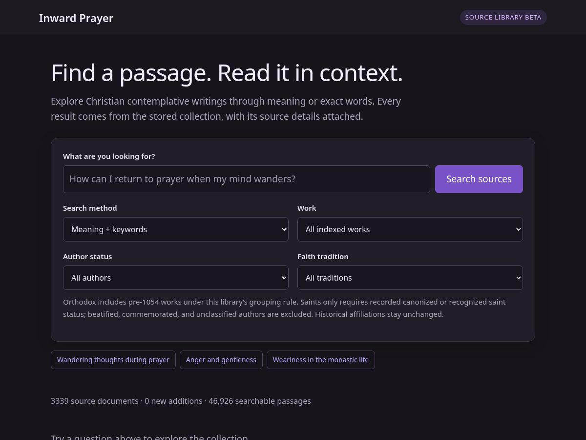 Landing-page snapshot of inwardprayer.com