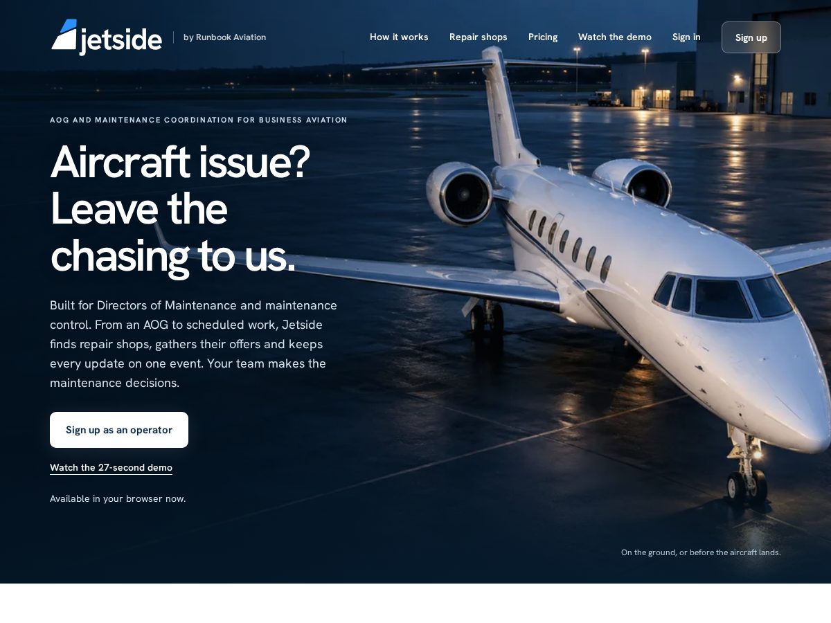 Landing-page snapshot of jetside.app
