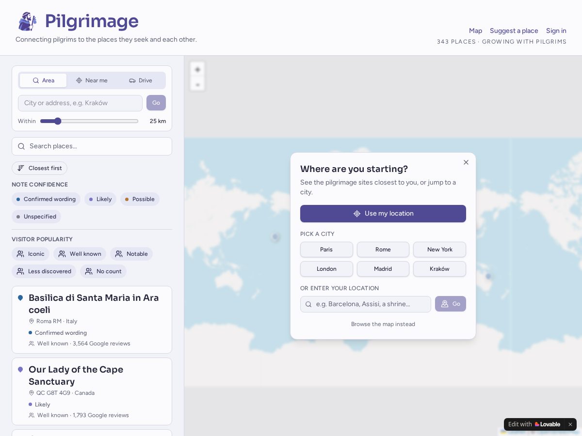 Landing-page snapshot of joinpilgrimage.com
