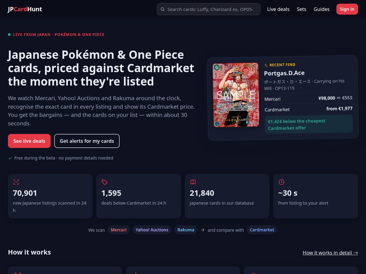 Landing-page snapshot of jpcardhunt.com