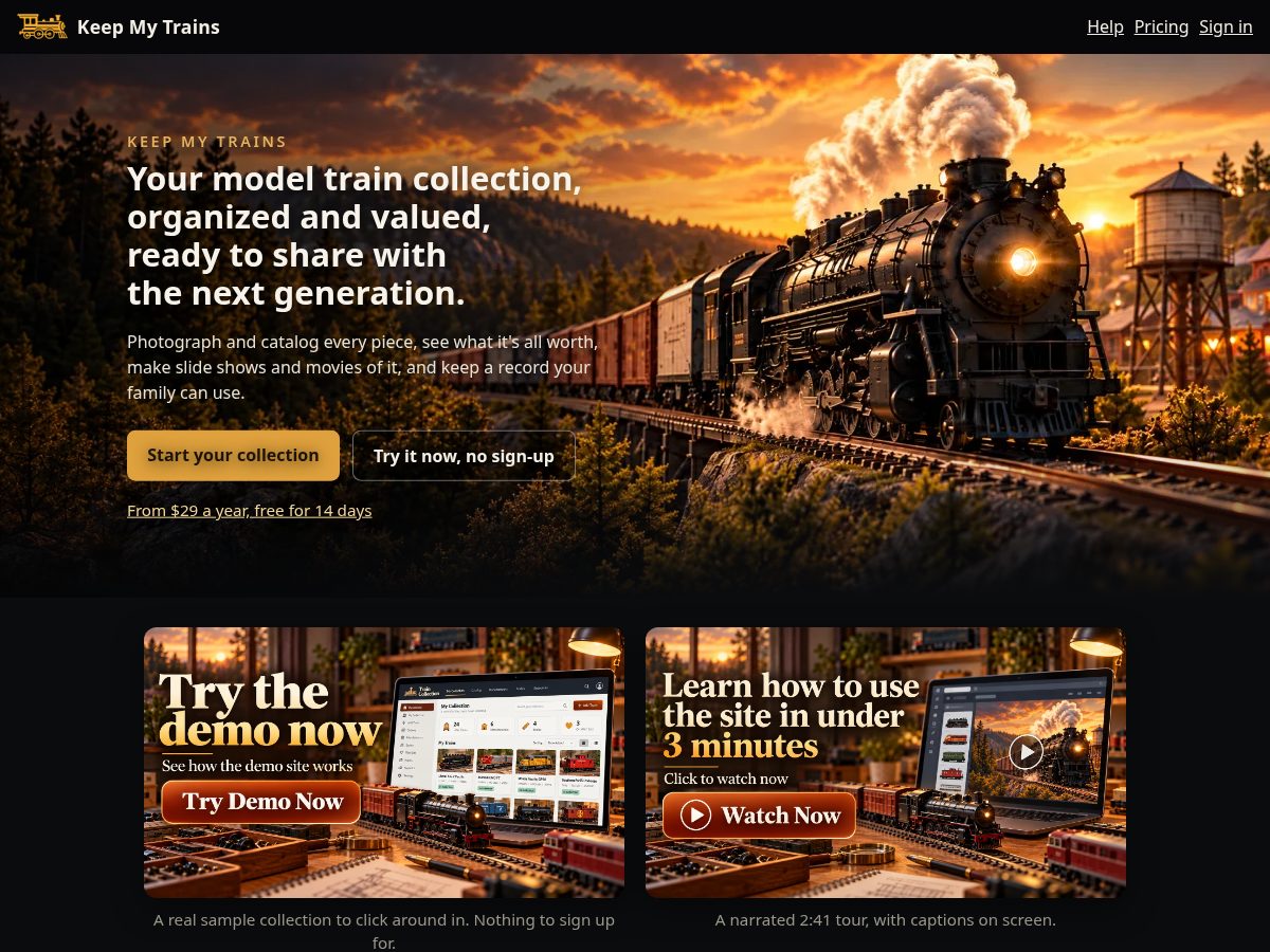 Landing-page snapshot of keepmytrains.com