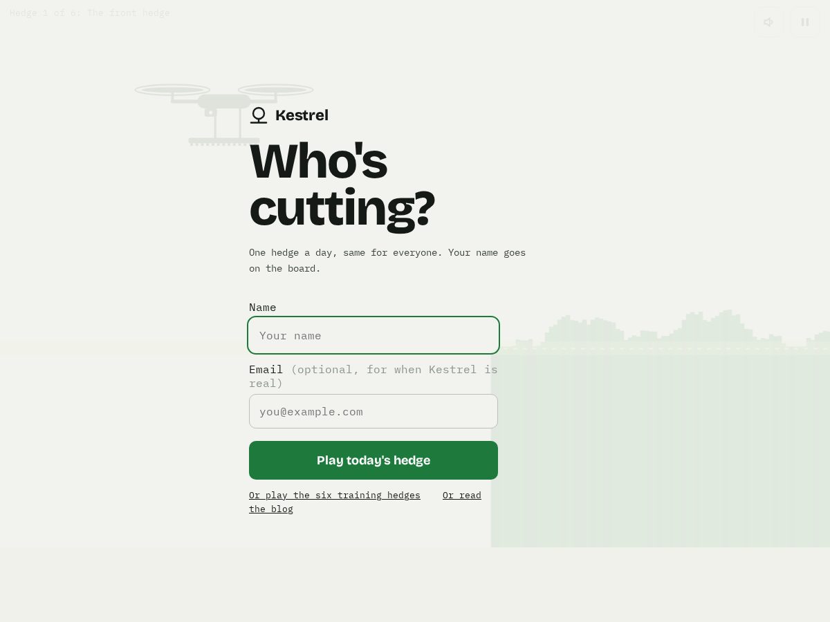 Landing-page snapshot of kestrel.wtf