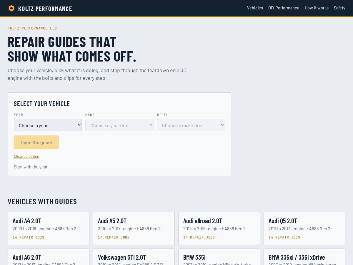 Landing-page snapshot of koltzperformance.com