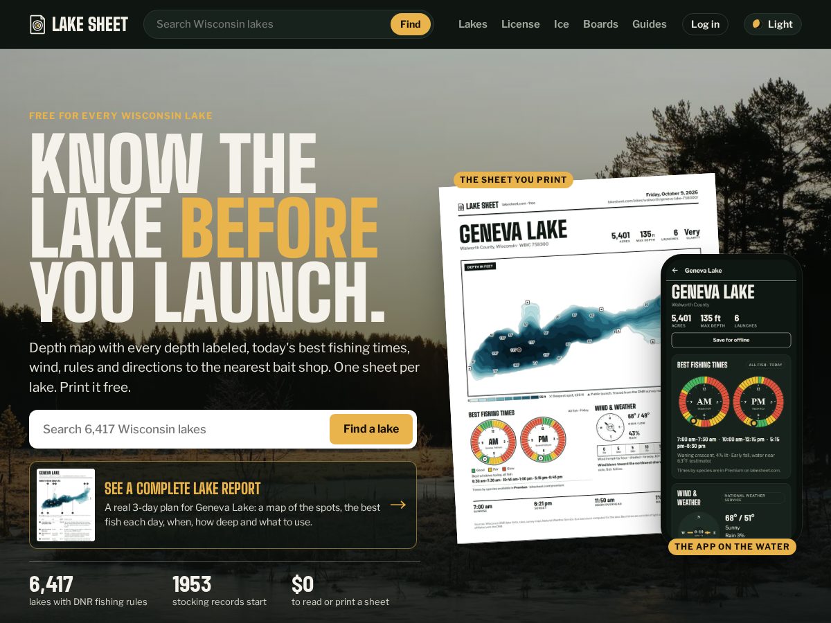 Landing-page snapshot of lakesheets.com