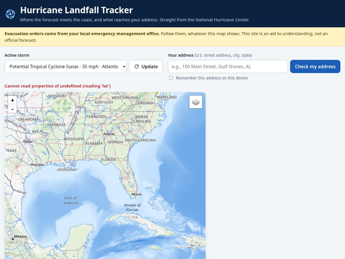 Landing-page snapshot of landfalltracker.org