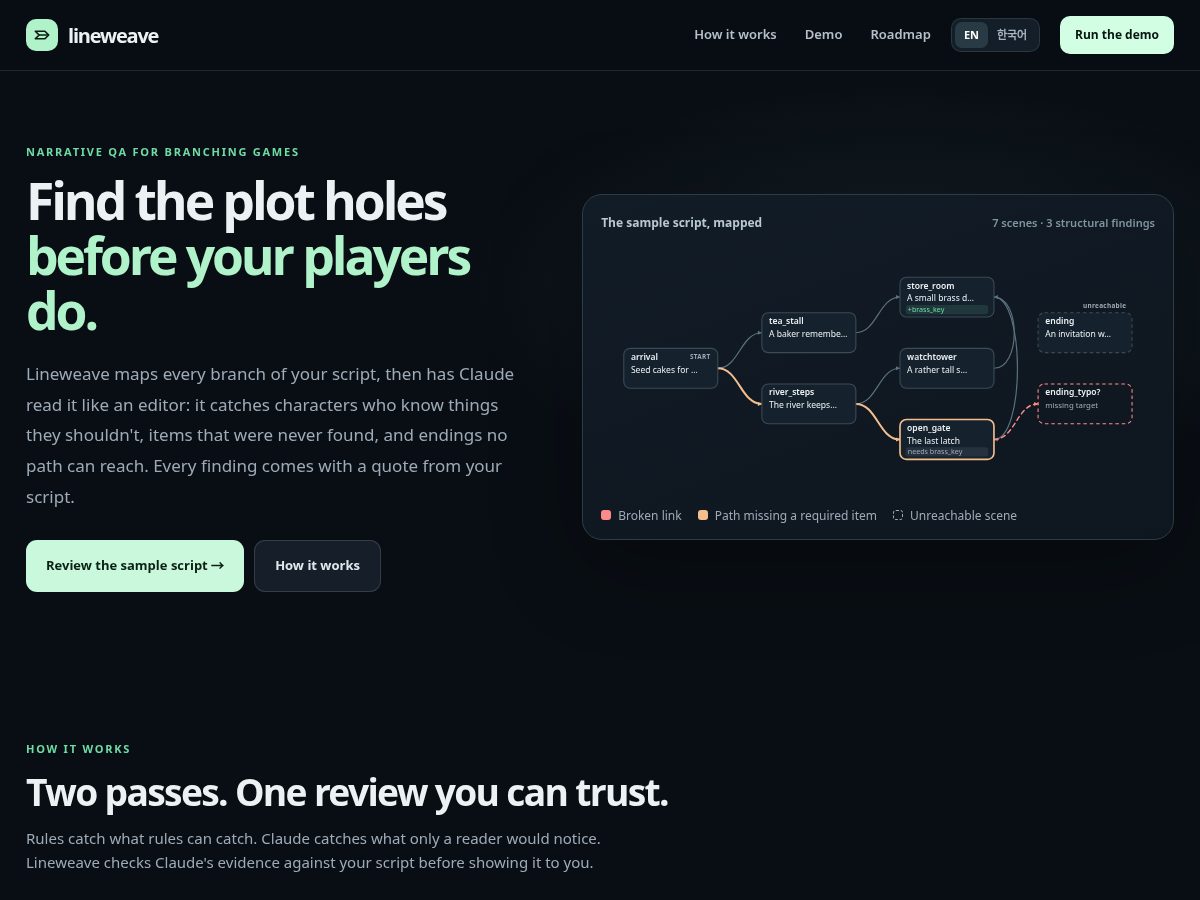 Landing-page snapshot of lineweave.work