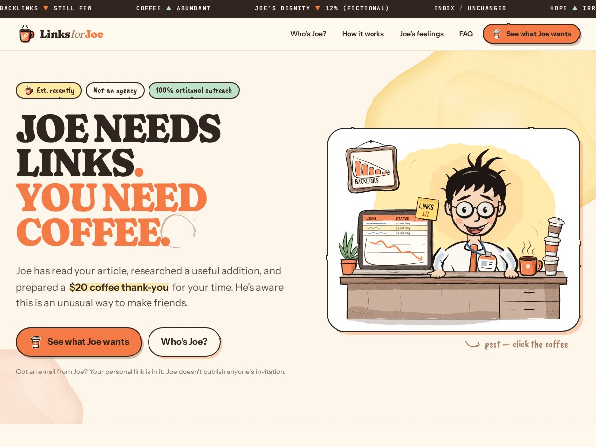 Landing-page snapshot of linksforjoe.com