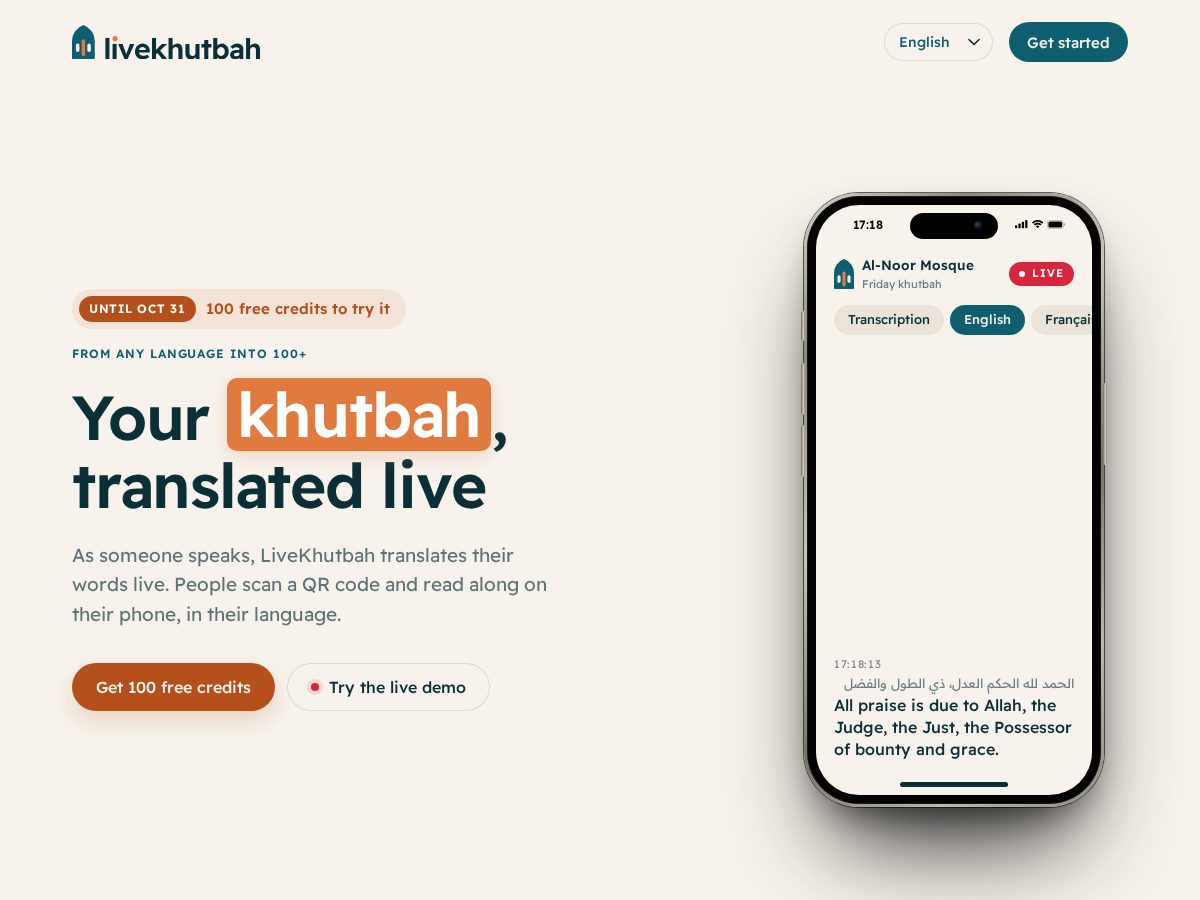 Landing-page snapshot of livekhutbah.com
