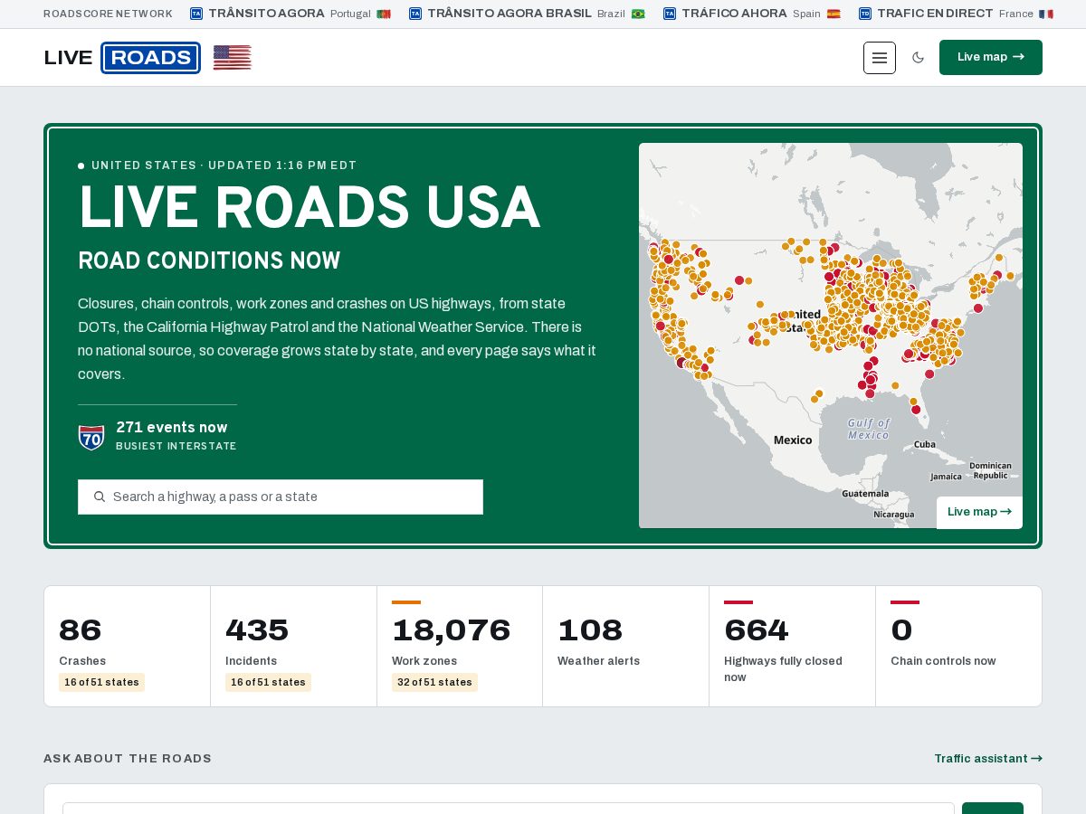 Landing-page snapshot of liveroadsusa.com