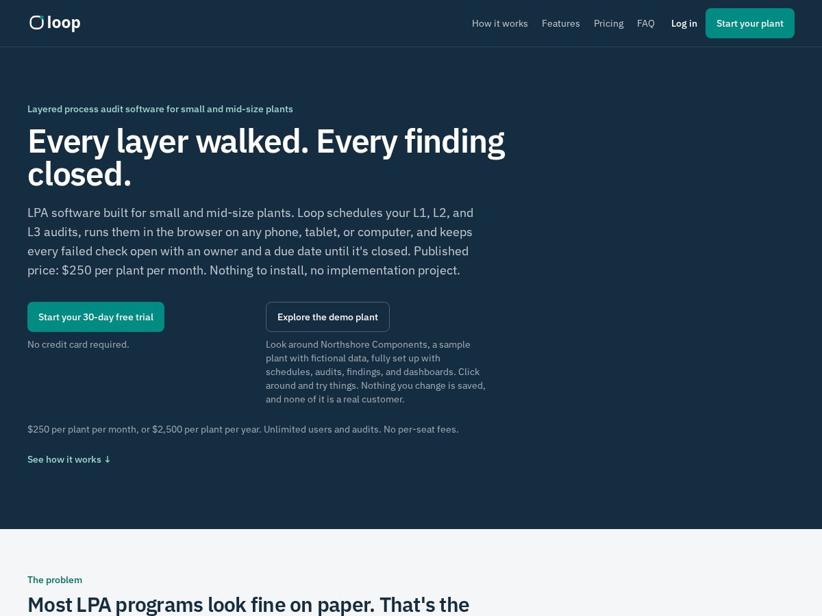 Landing-page snapshot of looplpa.com