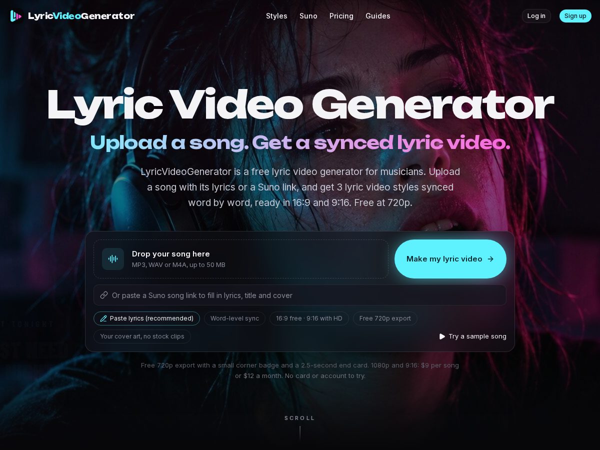 Landing-page snapshot of lyricvideogenerator.app