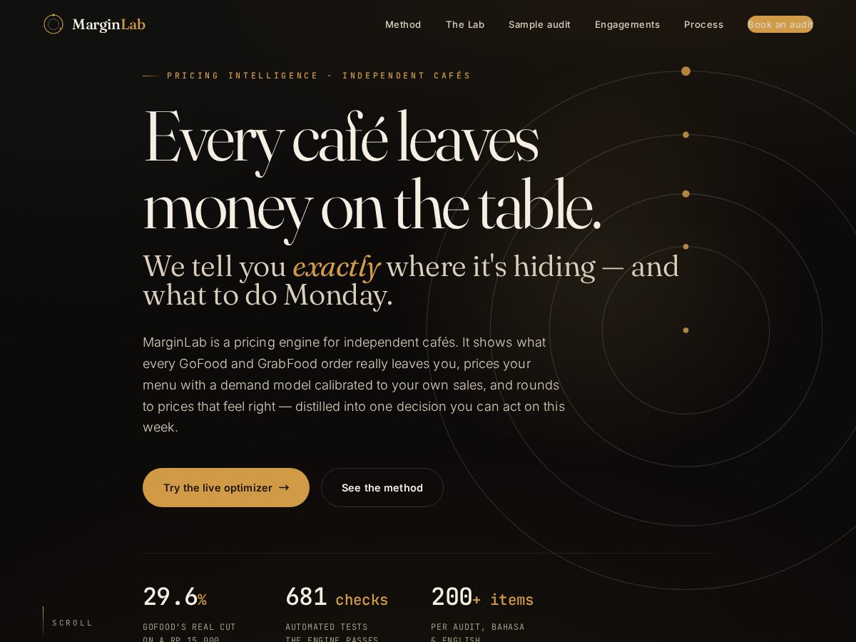 Landing-page snapshot of margindatalab.com