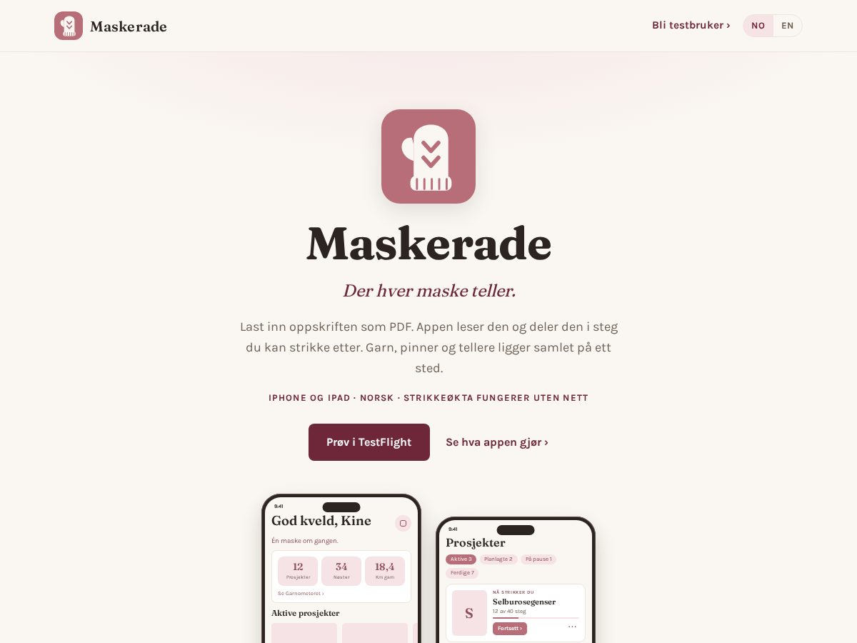 Landing-page snapshot of maskerade.app