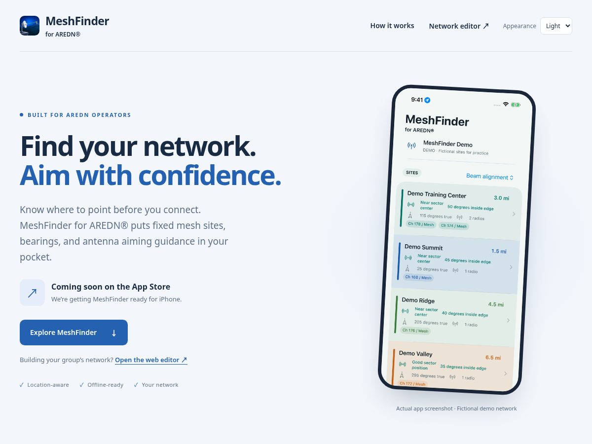 Landing-page snapshot of meshfinder.org