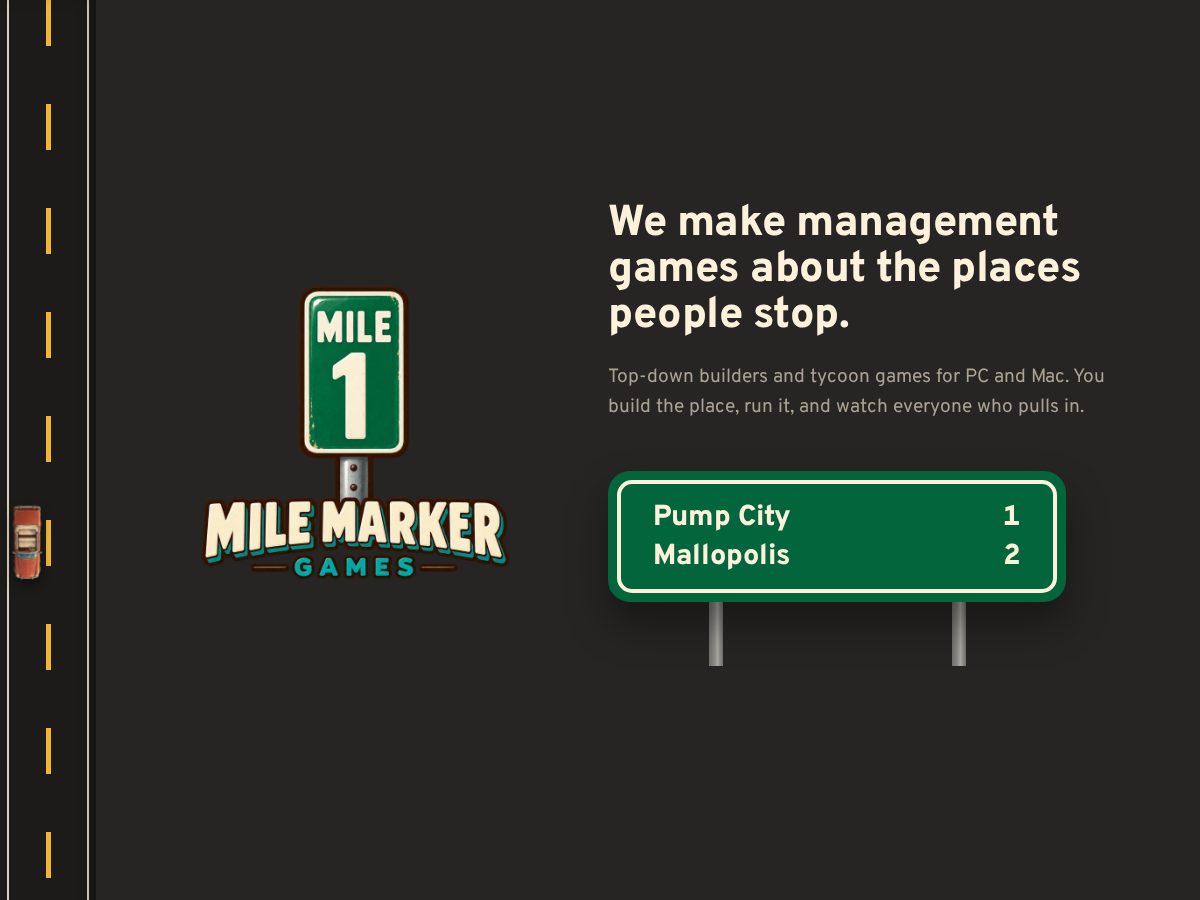 Landing-page snapshot of milemarkergames.com