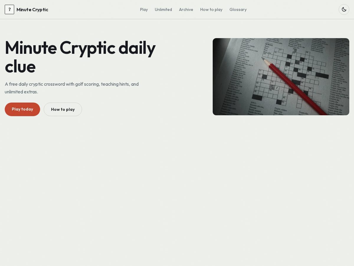 Landing-page snapshot of minute-cryptic.com