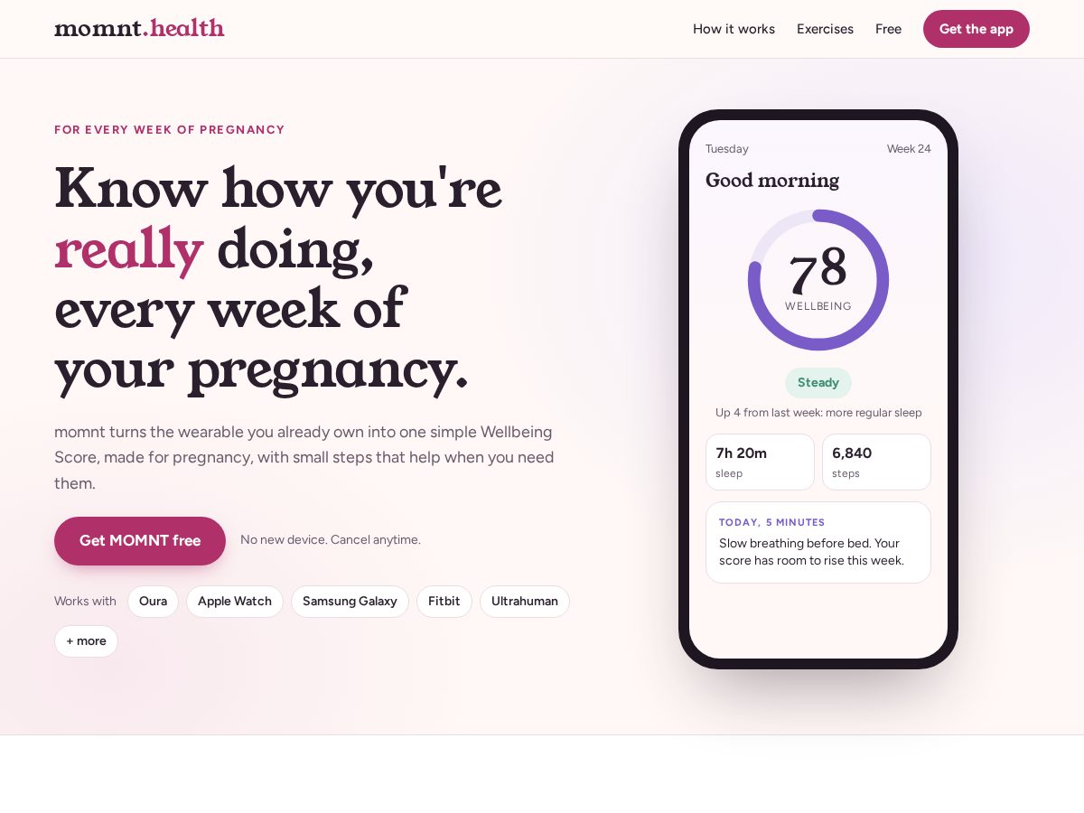 Landing-page snapshot of momnt.health