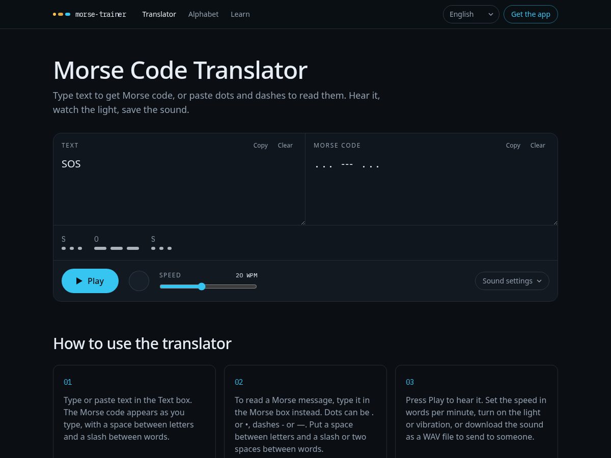 Landing-page snapshot of morse-trainer.app