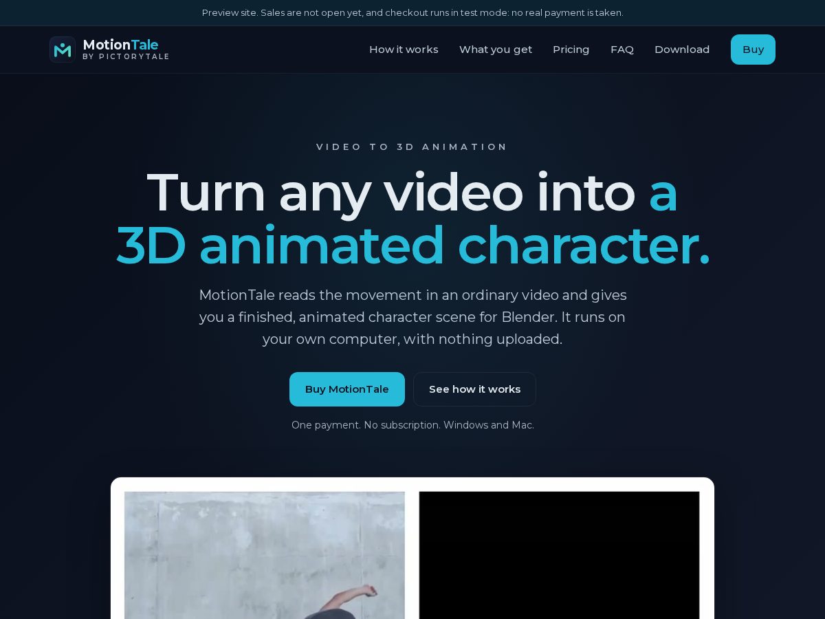 Landing-page snapshot of motiontale.app