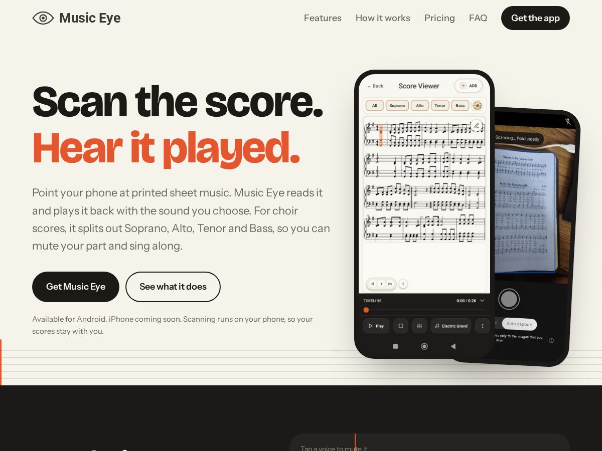 Landing-page snapshot of musiceye.app