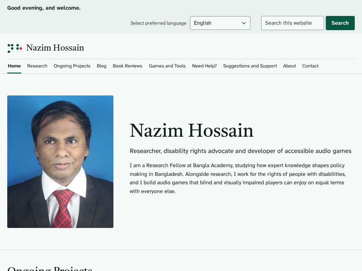 Landing-page snapshot of nazimhossain.org