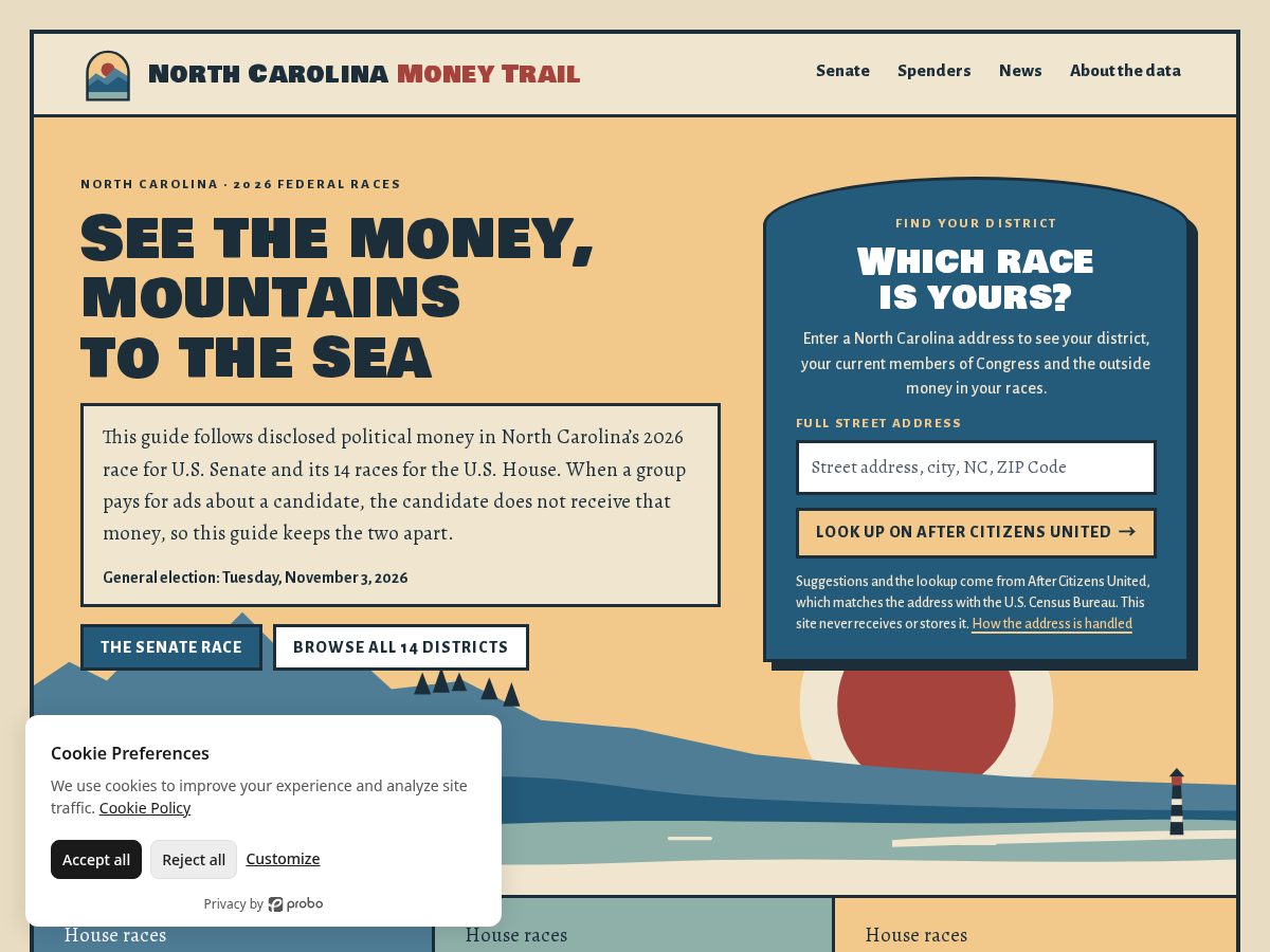 Landing-page snapshot of northcarolinamoneytrail.org