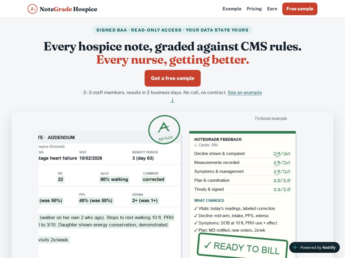 Landing-page snapshot of notegradehospice.com
